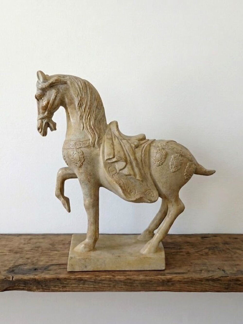 Vintage Tang Style Resin Horse Statue Figurine 15" Chinoiserie Decor Faux Stone